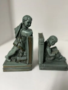 PAAR ORIENTALISCHE JUNGE & MÄDCHEN UNIVERSAL STATUEN BUCHSTÜTZEN 1964 GRÜNER FILZBODEN BLK - Bild 1 von 15
