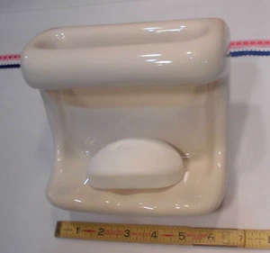 Glossy Almond - Bone; Ceramic Soap Dish Tray with washcloth holder/Grab Bar New - Picture 1 of 12
