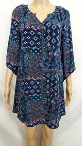 ARIZONA JEANS CO Boho Dress Size Medium Blue, Pink Geo Print Rayon 100% - Picture 1 of 14