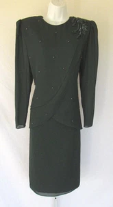 VINTAGE 1980er PATRA KLEID GRÜN PERLEN PAILLETTEN OVERLAY POLYESTER GRÖSSE 12 - Bild 1 von 12
