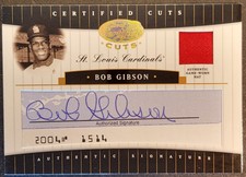 2004 Leaf Certified Cuts Check Signature Material Hat Bob Gibson 37/50 Cardinals