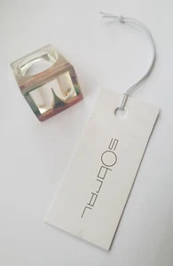 NEW! Sobral Striped Pop Art Carre Grande Runway Style Artist Made Ring Size 9 - Picture 1 of 6