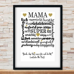 ✿ Kunstdruck Bild Poster Spruch MAMA DANKE MUTTERTAG Geschenk personalisiert A4 - Bild 1 von 4