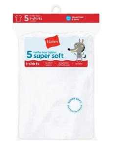 Hanes Toddler Boys' Tagless White Super Soft T-Shirts, Pack of 5, Size 2T-3T - Picture 1 of 1