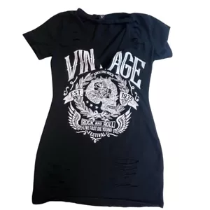 Túnica Windsor Mujer Mediana Negra De Colección Rock Roll Retro Envejecida Festival Top - Imagen 1 de 9