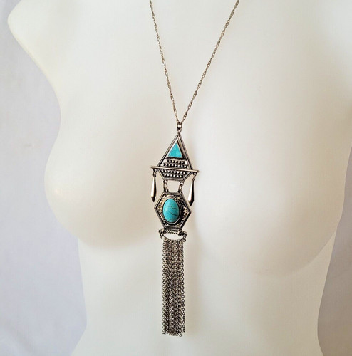 VETEMENTS Collana con ciondolo nappa gioiello moda finto turchese tibetano tono argento