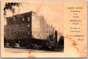 Postcard Fredricton NB Queen Hotel Golf Course Cars J. P. Corkery Prop. Advert - Bild 1 von 2