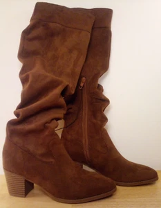 NWT Time & Tru Women's Tall Heeled Faux Suede Slouch Boots Cognac Sizes 6 & 9 - Bild 1 von 9