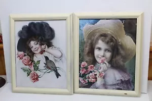 Set Of 2 Framed Victorian Girl Prints 13"x16" - Picture 1 of 4