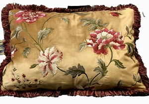 Designer Pillow Cover Boho style, Gold/Burgundy Embroidered Velvet, 26 X18 - Picture 1 of 5