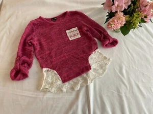 Max + riley young girls Size Medium Pink long sleeve Sweater Lace M - Picture 1 of 9
