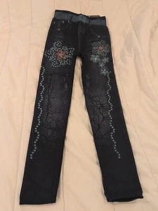 C-Mode Sublimation Printed Jeggings Leggings Blue Beaded Floral Print One Size - Picture 1 of 7