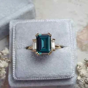 4 kt Smaragd Lab-Created London Blautopas Verlobungsring 14 K Gelbgold vergoldet - Bild 1 von 4
