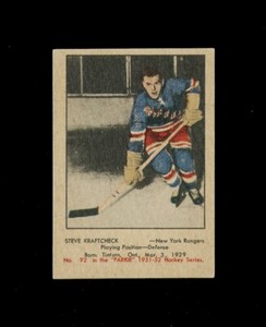 1951 PARKHURST #92 STEVE KRAFTCHECK FRESH CARD QUALITY FRONT BACK CREASE RANGERS