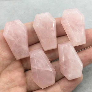Natural pink rose Coffin Quartz Carved Crystal Pendant Reiki Healing 5pc - Imagen 1 de 12