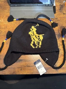 POLO RALPH LAUREN LAMMWOLLE BEANIE MÜTZE SCHWARZ BLAU GELB HERREN ONE SIZE NEU MIT ETIKETT - Bild 1 von 9