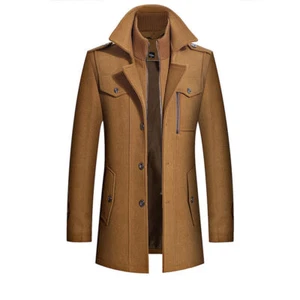 Men's Faux Wool Coat Winter Slim Fit Pea Coats Single Breasted Trench Jacket - Picture 1 of 8