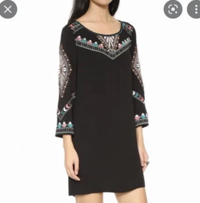 Vestido ELLA MOSS Joss Negro Bordado Manga 3/4 $258 XS Usado Foto 1 de 4