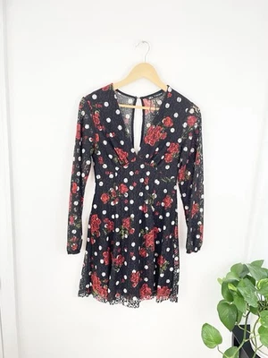 Mini Vestido Zara S Negro Rojo Flor Encaje Gótico Grunge Para Mujer Pequeño’s Foto 1 de 4