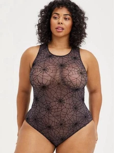 TORRID Spiderweb Flocked Grey black Halloween Bodysuit NWT Size 1X - Picture 1 of 7