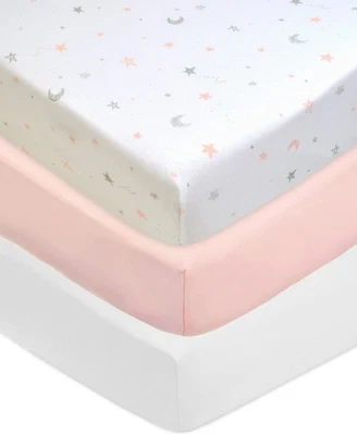 ABC 3-Pack 100% Cotton Fitted Crib Sheets 52x28 Pink Stars, Blush, White - Image 1 of 4