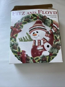 Fitz and Floyd Woodland Schneemann Canape Teller 9" Weihnachtsschale 2003 Cardinals - Bild 1 von 4
