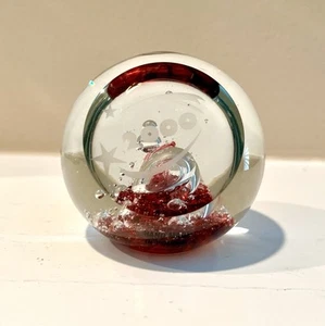 CMOG Corning Museum Glass Bubble Paperweight 2000 Etched Clear & Burgundy Red - Picture 1 of 7