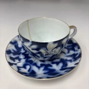 Tazza e piattino caffè Fukagawa Seiji Aizome Kintsugi porcellana giapponese - Foto 1 di 16