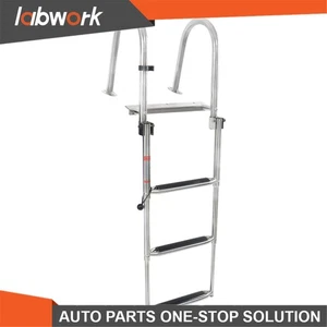 Labwork 3 Step Stainless Steel Folding Pontoon Boat Ladders w/ Extra Wide Step - Picture 1 of 21