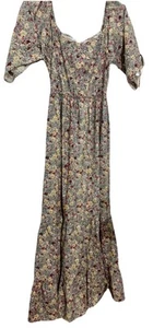 Vestido Miss Look Calado Corpiño En Niveles Maxi Floral SS Corbatas Algodón Talla L Lechera - Imagen 1 de 13