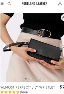 Bolso sin asas de cuero Portland nuevo con etiquetas Lily Wristlet de cuero negro desmontable clásico regalo - Imagen 1 de 9