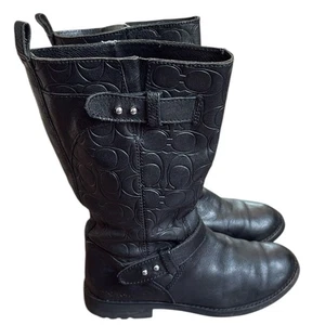 Coach Virginia Embossed Boots Women’s 6 Black Leather Medium High - Picture 1 of 12