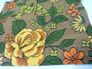 Vintage 60s Barkcloth Fabric Retro Mid-Century Mod 1-yrd 44" x 37" Floral Rose - Picture 1 of 12