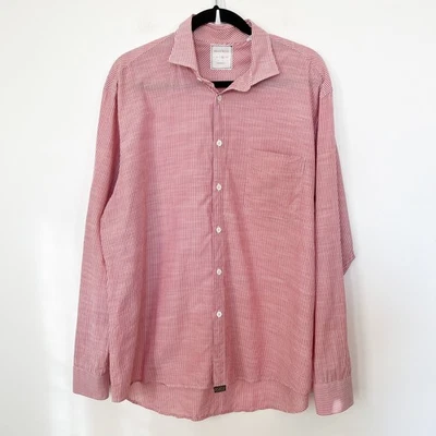 Camisa Billy Reid Corte Estándar Abotonada Para Hombres XL Rojo Blanco Rayas Foto 1 de 4
