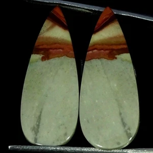 15.80 Cts Natural Polygram Jasper Earrings Supply Pear Cabochon Pair 11X28X3MM - Picture 1 of 6
