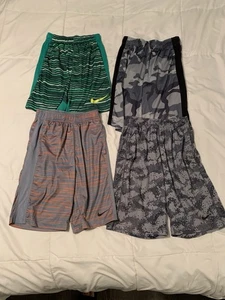 Lot Of 4 Nike Boys Athletic Mesh Basketball Shorts Youth Medium Green Grey Camo - Picture 1 of 3