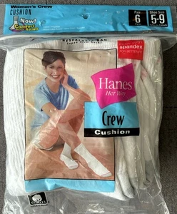 NOS 2005 Hanes Her Way 6 Pairs Crew Cushion Socks Size 5-9 New USA rare HTF - Picture 1 of 20