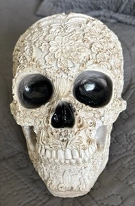 New Place & Time - Halloween Tabletop Skull - Floral Lace - 6.7” X 4.6” X 5.5" - Picture 1 of 13