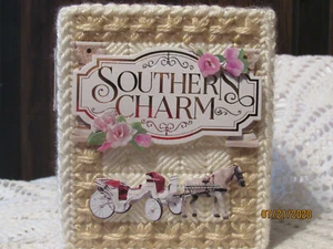 SÜDLICHER CHARM / ALTER SÜDEN NEU HANDGEFERTIGT KUNSTSTOFF LEINWAND TASCHENTUCH BOX DECKEL WÜRFEL - Bild 1 von 7