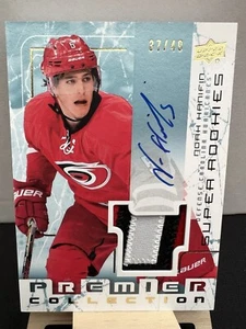 2015-16 UD Premier Noah Hanifin /49 Auto Patch Rookie 03-04 Tribute Flame SRR-NH - Picture 1 of 2