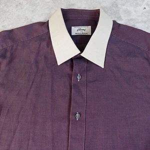 Brioni Dress Shirt Mens Large Purple Fresh Cuff Textured Business - Picture 1 of 13
