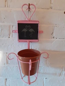 Handmade "Slate Flamingo's" Plant Pot 4" Ring Holder Wall Mounted in PINK. NEW - Picture 1 of 3
