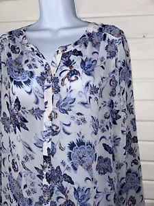 Tunica top Lucky Brand taglia MEDIA blu bianco floreale L/S abbottonata in galera ottime condizioni - Foto 1 di 12