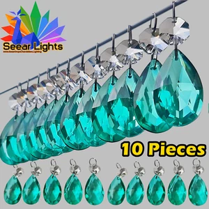 10 Oval Aqua Marine Kronleuchter geschnitten Glas Kristalle Perlen Tropfen Licht Teile Ersatzteile - Bild 1 von 13