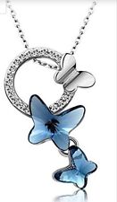 Crystal Platinum Plated Butterfly Chain Pendant Necklace For & Girls