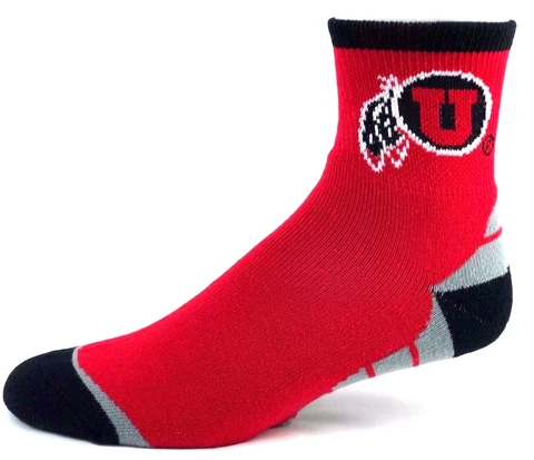 Utah Utes Red with Gray Block Bottom Deuce Quarter Socks Cover