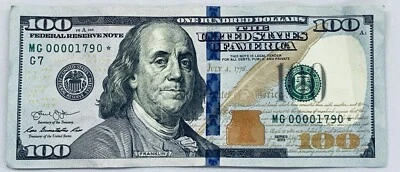 2013 One Hundred Dollar $100 Sheet Print Star Note Low Serial Number MG00001790* - Image 1 of 2