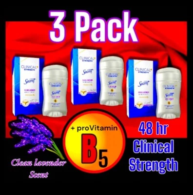 3pk SECRET Clinical Strength 48hr LAVENDER Deodorant Solid W PROVITAMIN B5 (45g) - Image 1 of 4