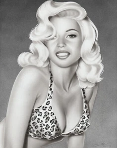 Jayne Mansfield Pin Up 8x10 Quadro Originale Aerografo Bikini Leopardato - Foto 1 di 8