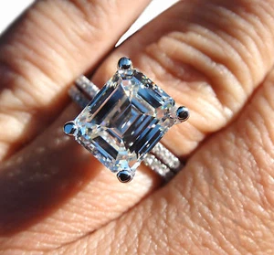 Juego de anillos nupciales de platino de diamantes talla esmeralda de 6,00 quilates con certificación GIA - Imagen 1 de 1